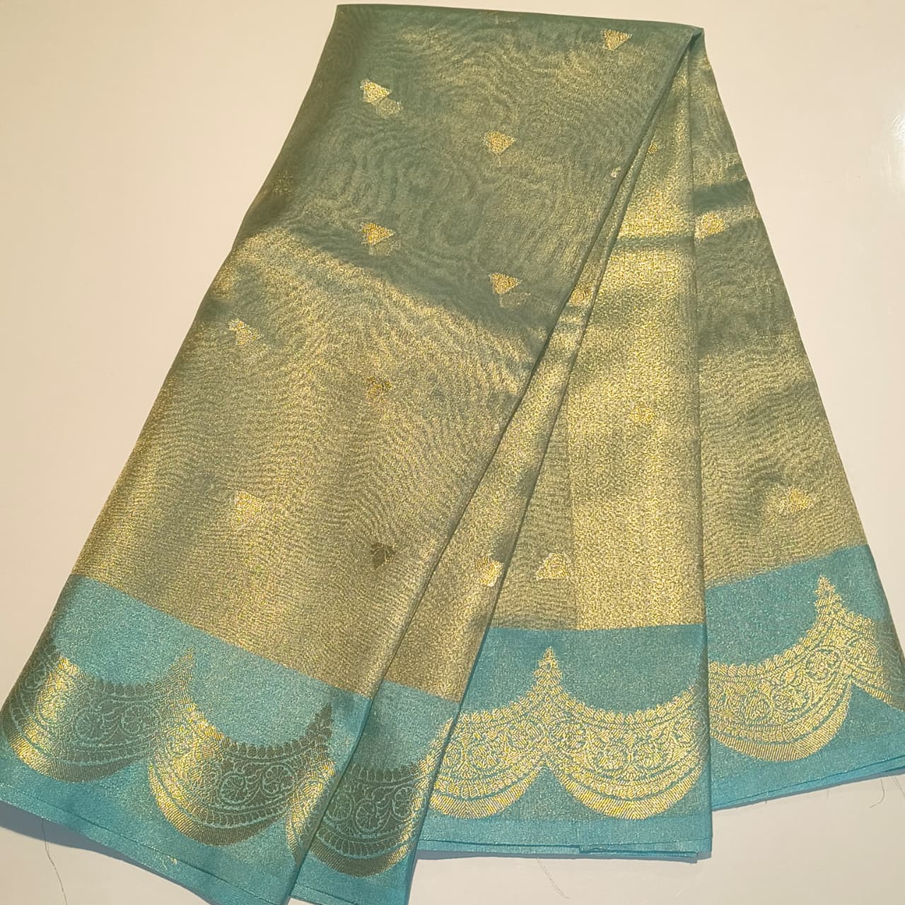 Tissue Green raw mango Saree