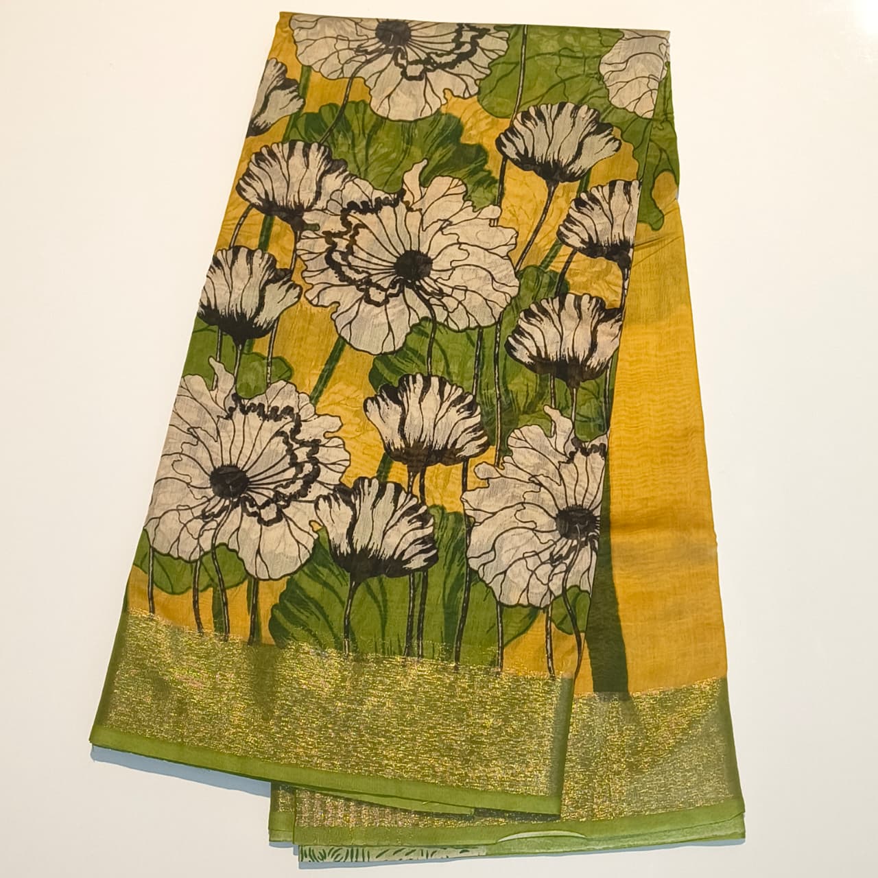Yellow chanderi cotton saree