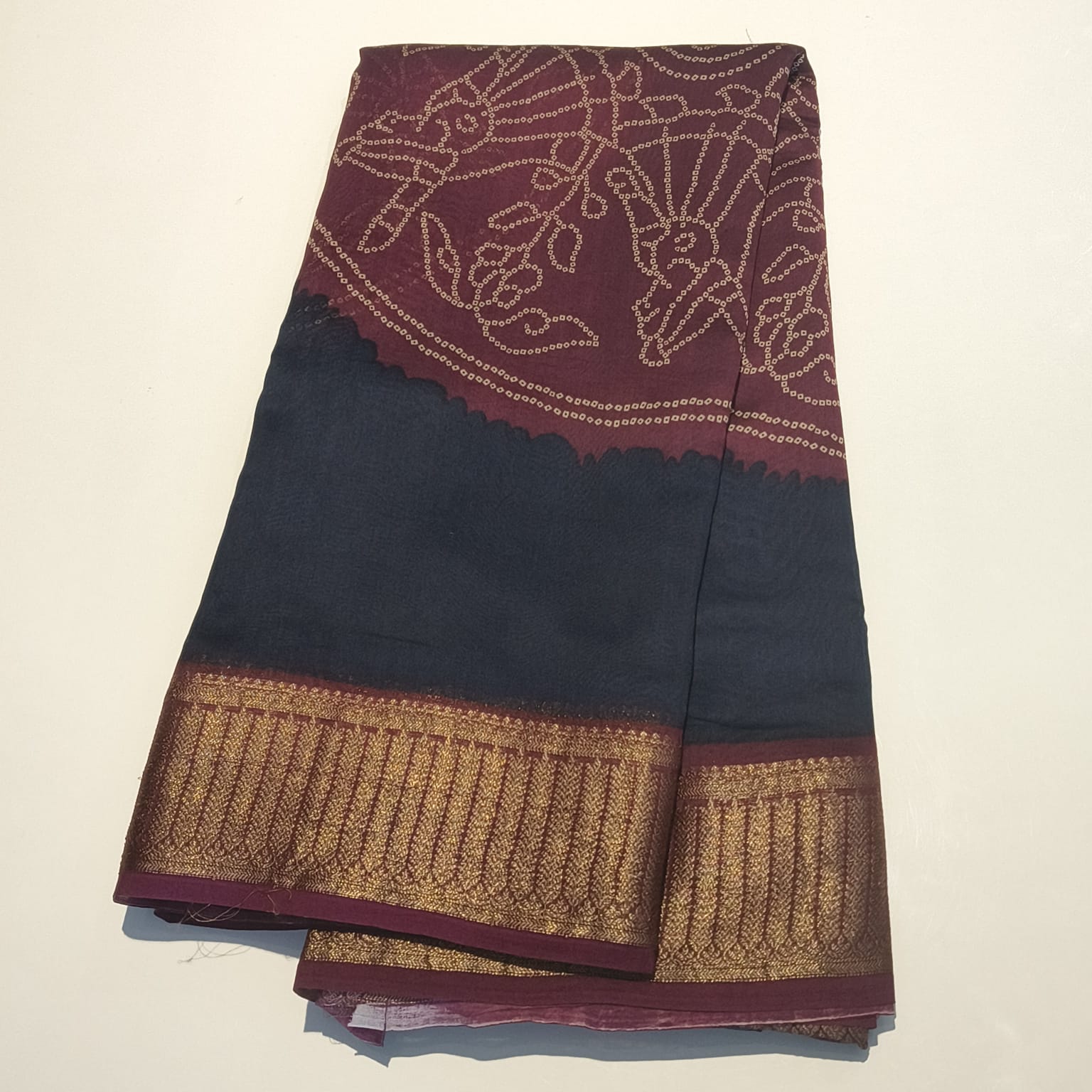 Chanderi Silk Marroon Bandhani Print