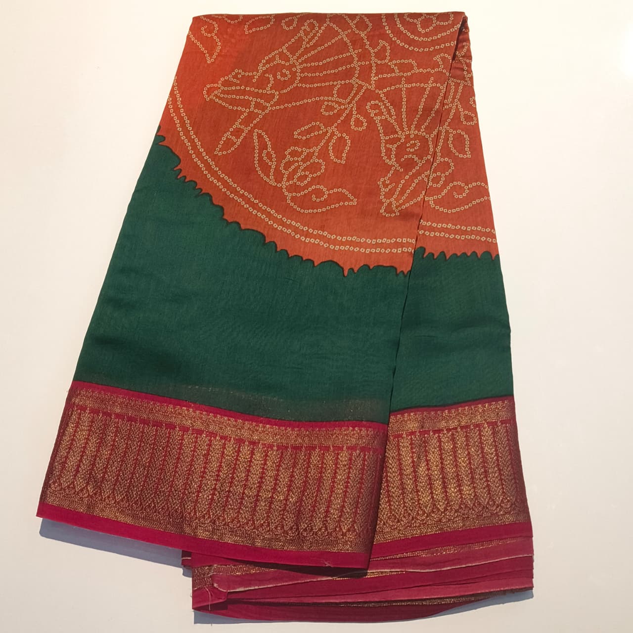 Chanderi Silk Orange Bandhani Print