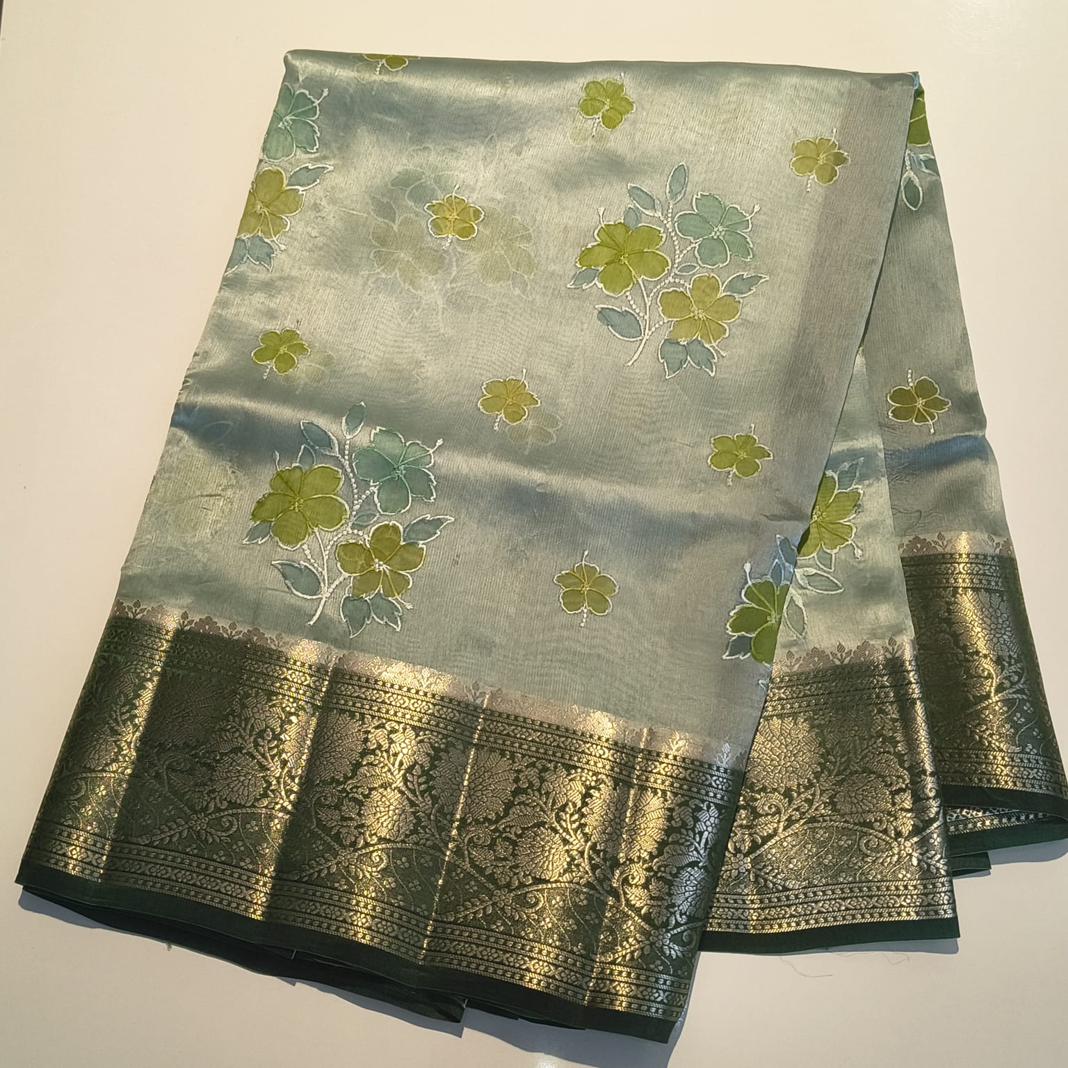 Fancy Patch Work Light Green Saree