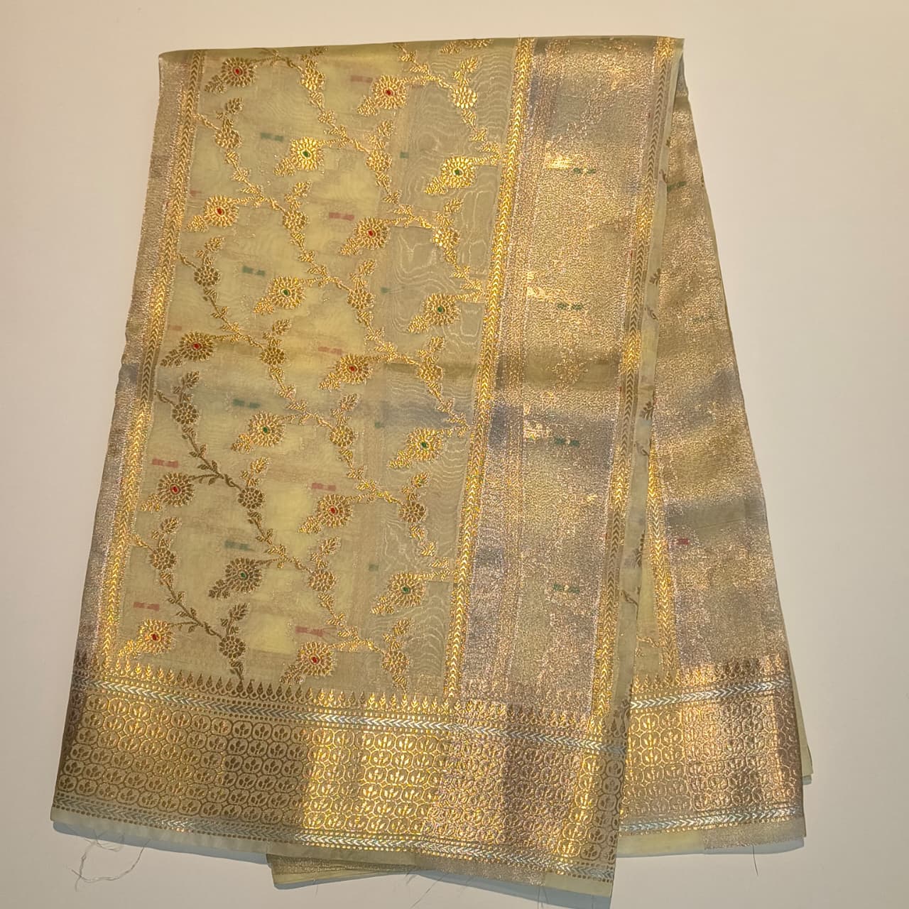 Organza Tissue Allover Zari Gold Saree